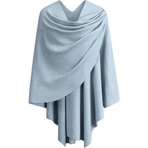 Women's 1-blue Cross Front Poncho Sweater Wrap Knitted Elegant Shawls Cape